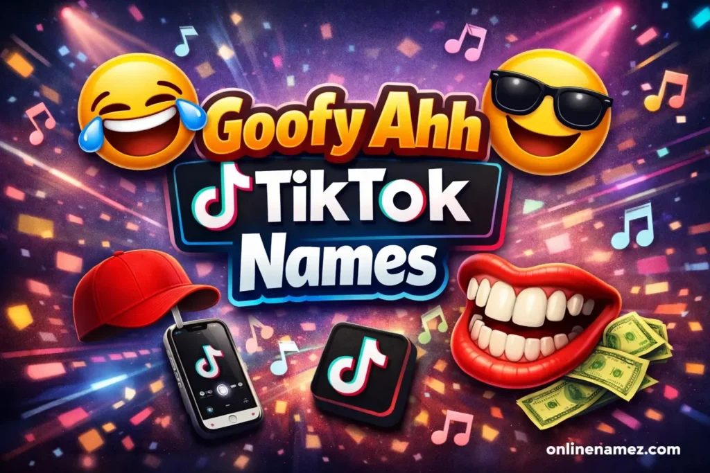 create a professional realistic featured image for an article with title written on it, title is: "Goofy Ahh Group Chat Names", add a text "onlinenamez.com" as watermark in most right bottom corner